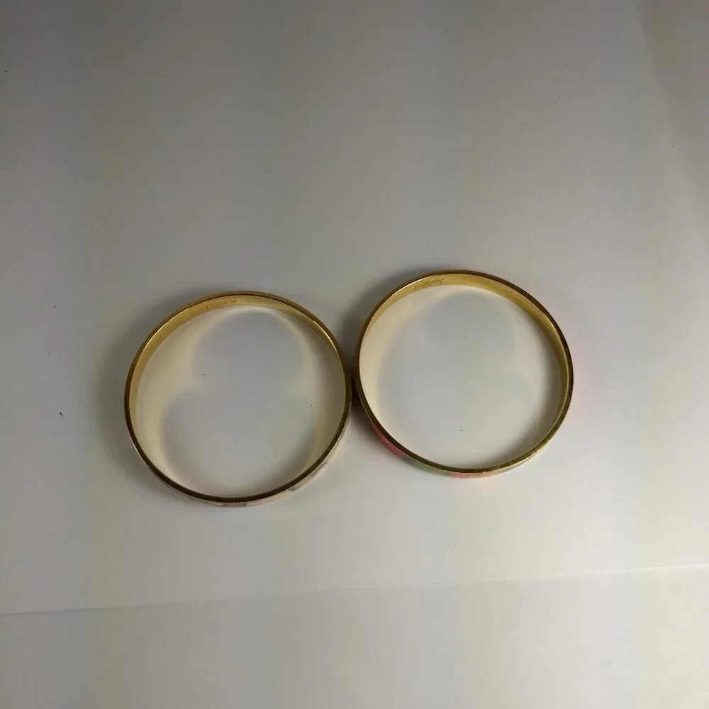 J. Crew Abstract Pattern Enamel Bangle Bracelet Set 2 Stackable Gold Tone Modern